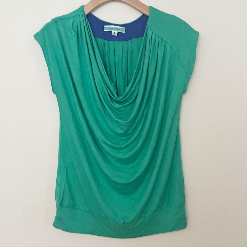 Pleione Draped Top Womens Size Medium Cap Sleeve Kelly Green Soft Drapery Casual